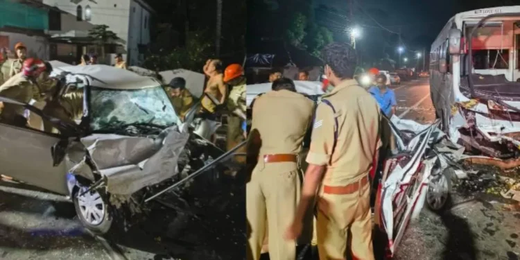 പത്തനംതിട്ടയിൽ-ബസും-കാറും-കൂട്ടിയിടിച്ച്-അപകടം;-ഒരു-കുടുംബത്തിലെ-നാല്-പേർ-മരിച്ചു
