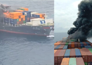 കപ്പലിലുണ്ടായ-വന്‍-തീപിടുത്തം-മണിക്കൂറുകള്‍-കഴിഞ്ഞിട്ടും-നിയന്ത്രണ-വിധേയമായില്ല-;-രക്ഷപെടുത്തിയ-18-പേരെ-മംഗളൂരു-തുറമുഖത്ത്-എത്തിക്കും;-രണ്ടുപേരുടെ-പരുക്ക്-ഗുരുതരം