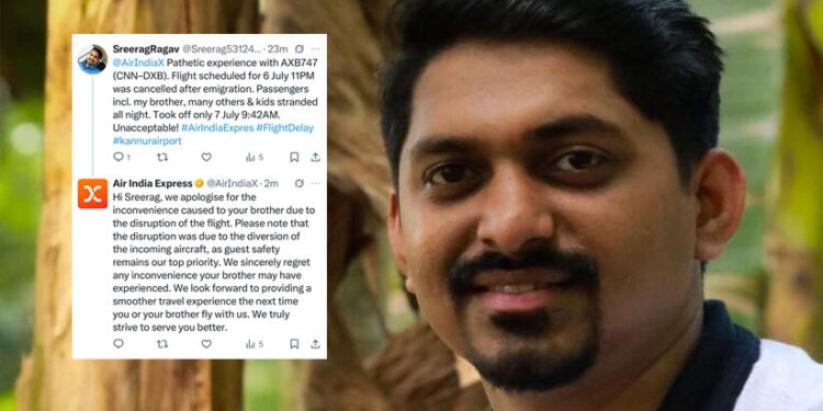 കണ്ണൂർ-ദുബൈ-വിമാനം-വൈകിയത്-11-മണിക്കൂർ:-വിമർശനമുന്നയിച്ച-മലയാളി-യുവാവിനോട്-ക്ഷമ-ചോദിച്ച്-എയർ-ഇന്ത്യ