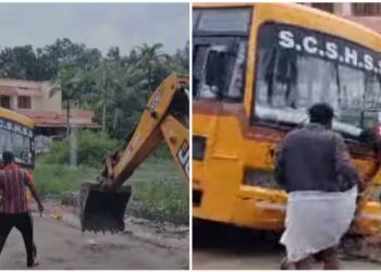 25-കുട്ടികളുമായി-പോയ-സ്കൂൾ-ബസ്-ചെളിയിൽ-താഴ്ന്നു;-സംഭവം-തിരുവല്ലയിൽ