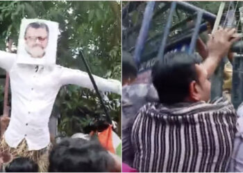 സുരേഷ്-ഗോപിയുടെ-മാടൻനടയിലുള്ള-കുടുംബ-വീട്ടിലേക്ക്-യൂത്ത്-കോൺഗ്രസ്‌-മാർച്ച്;-കോലം-കത്തിച്ചു