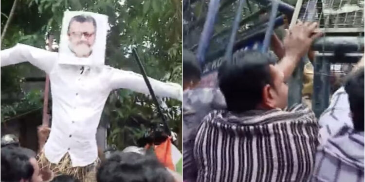 സുരേഷ്-ഗോപിയുടെ-മാടൻനടയിലുള്ള-കുടുംബ-വീട്ടിലേക്ക്-യൂത്ത്-കോൺഗ്രസ്-മാർച്ച്;-കോലം-കത്തിച്ചു