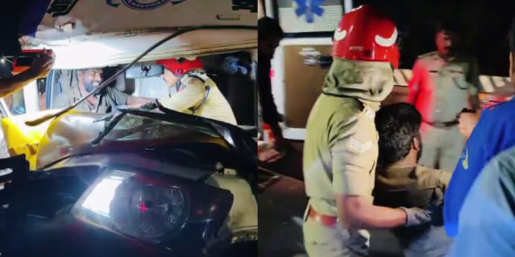 തൃശ്ശൂരിൽ-പിക്കപ്പ്-വാൻ-അപകടം,-ഡ്രൈവർ-വാഹനത്തിൽ-കുടുങ്ങിയത്-ഒരു-മണിക്കൂറോളം