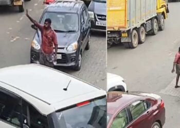 പോലീസ്-ഏമാൻമാർ-ഓണാഘോഷത്തിൽ,​-ഗതാ​ഗത-കുരുക്കിൽ-ന​ഗരം,-അരയും-തലയും-മുറുക്കിയിറങ്ങിയ-യുവാവ്-​ഗതാ​ഗതം-നിയന്ത്രിച്ചത്-മൂന്നു-മണിക്കൂറോളം,-നോട്ടുമാലയിട്ട്-നാട്ടുകാരുടെ-ആദരവ്