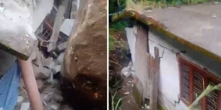 ഇടുക്കിയിൽ-കൂറ്റൻ-പാറ-അടർന്നു-വീണത്-വീടിനു-മുകളിലേക്ക്