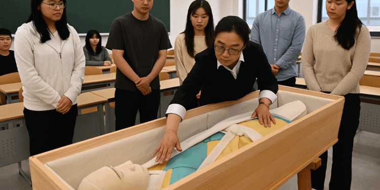 ഏകാന്ത-മരണങ്ങളുടെ-നാട്,-ഭാവിയിലെ-ജോലി-മരിച്ചവരെ-ഒരുക്കുക!-ബുസാനിലെ-സർവ്വകലാശാല-ക്ലാസ്-മുറിയിൽ-ശവപ്പെട്ടികൾ-നിരന്നതെന്തിന്?