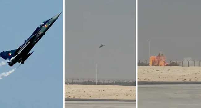 മുകളിലേക്ക്-പറന്നുയർന്ന-വിമാനം-കരണം-മറിഞ്ഞ്-കുത്തനെ-താഴേക്ക്…ഇന്ത്യ-വികസിപ്പിച്ച-വ്യോമസേനയുടെ-തേജസ്-യുദ്ധവിമാനം-ദുബായ്-ഷോയ്ക്കിടെ-തകർന്നുവീണു,-പൈലറ്റിന്-ദാരുണാന്ത്യം!!-എയർ-ഷോ-താൽക്കാലികമായി-നിർത്തിവച്ചു-video