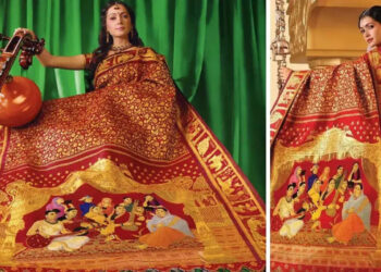 രാജാ-രവി-വർമ്മയുടെ-ചിത്രങ്ങളാൽ-അലങ്കരിക്കപ്പെട്ട-ലോകത്തിലെ-ഏറ്റവും-വിലയേറിയ-‘വിവാഹ-പട്ട്’,-കാഞ്ചീപുരം-സാരി