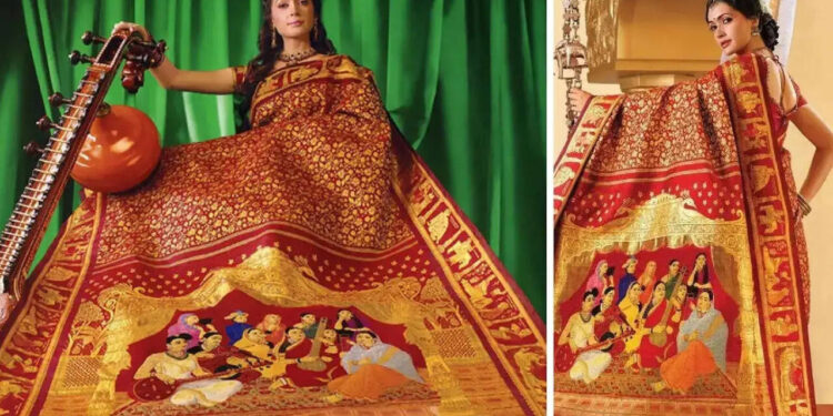 രാജാ-രവി-വർമ്മയുടെ-ചിത്രങ്ങളാൽ-അലങ്കരിക്കപ്പെട്ട-ലോകത്തിലെ-ഏറ്റവും-വിലയേറിയ-‘വിവാഹ-പട്ട്’,-കാഞ്ചീപുരം-സാരി