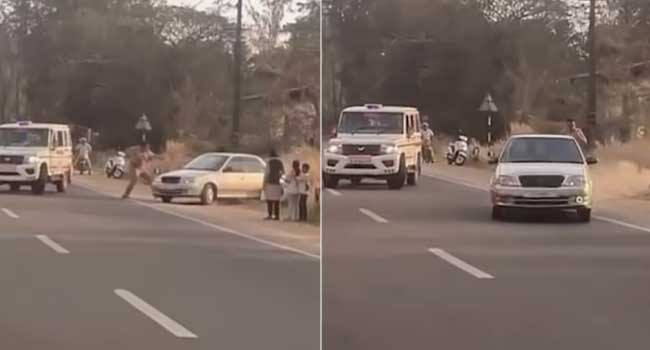 പരിശോധനയ്ക്കായി-വാഹനം-തടയവേ-എംവിഡി-ഉദ്യോഗസ്ഥനെ-കാറിടിപ്പിച്ച്-അപായപ്പെടുത്താൻ-ശ്രമം;-രക്ഷപ്പെട്ടത്-തലനാരിഴയ്ക്ക്,-ഉദ്യോഗസ്ഥനെ-ഇടിപ്പിക്കാൻ-ശ്രമിച്ചത്-സ്കൂൾ-യൂണിഫോമിലുള്ള-വിദ്യാർഥികൾ!!-വാഹനത്തിന്റെ-രജിസ്ട്രേഷൻ-കാലാവധി-കഴിഞ്ഞതെന്ന്-കണ്ടെത്തൽ