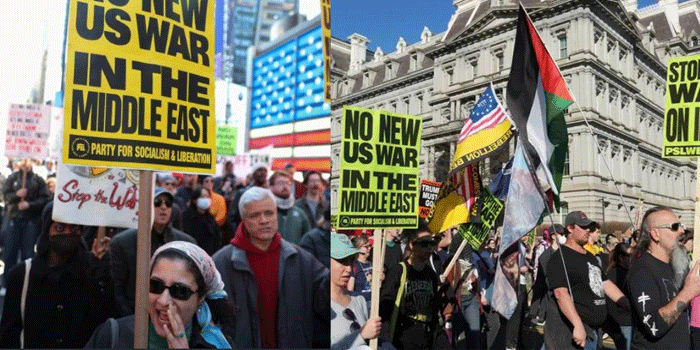 ട്രംപിനെതിരെ-മുദ്രാവാക്യവുമായി-തെരുവിലിറങ്ങി-ജനങ്ങൾ;-‘ആക്രമണ-നടപടികളിൽ-നിന്നും-യുഎസ്-പിന്മാറണം;-ആക്രമണങ്ങൾക്ക്-പണം-ചെലവഴിക്കുന്നതിന്-അത്-വിദ്യാഭ്യാസ-മേഖലയിലോ-ആഭ്യന്തര-വളർച്ചയ്ക്കോ-വിനിയോഗിക്കണം‘