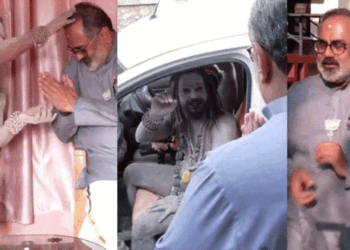 തിരുവനന്തപുരം-ബിജെപി-ഓഫിസ്-സന്ദർശിച്ച്-‘അഘോരി’-സന്യാസി-സംഘം;-തെരഞ്ഞെടുപ്പ്-പ്രചരണ-സ്ഥലത്തായിരുന്ന-രാജീവ്-ചന്ദ്രശേഖറിനടുത്തെത്തി-അനുഗ്രഹിച്ചു