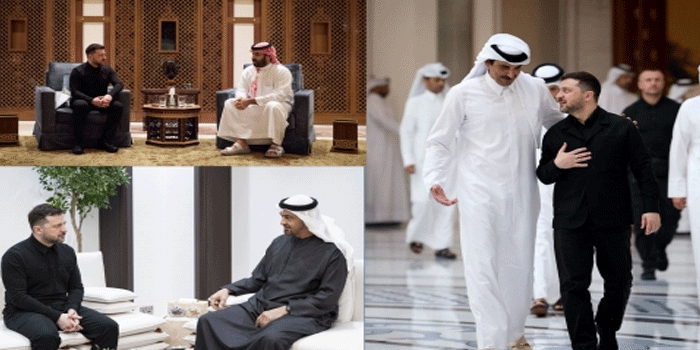 സൗദിയുമായും-ഖത്തറുമായും-10-വർഷം-നീളുന്ന-പ്രതിരോധ-സഹകരണ-കരാറിൽ-ഒപ്പുവച്ച്-യുക്രെയിൻ-പ്രസിഡന്റ്-വൊളോഡിമിർ-സെലെൻസ്കി;-ഗൾഫ്-രാജ്യങ്ങൾക്ക്-പൂർണ്ണ-പിന്തുണയും-സൈനീക-സേവനവും-തീർച്ചയായും-ഞങ്ങളേകുമെന്നും-ഉറപ്പ്