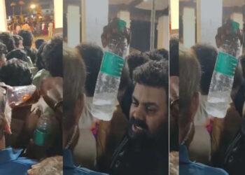 ഉത്സവത്തിനിടെ-ക്ഷേത്രത്തിനകത്ത്-പരസ്യ-മദ്യപാനം,-കുപ്പിയിലുള്ള-മദ്യം-മാറി-മാറി-കുടിച്ച്-യുവാക്കള്‍,-ചോദ്യം-ചെയ്ത-സ്ത്രീകളെ-ഭീഷണിപ്പെടുത്തി