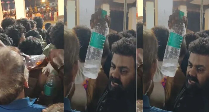 ഉത്സവത്തിനിടെ-ക്ഷേത്രത്തിനകത്ത്-പരസ്യ-മദ്യപാനം,-കുപ്പിയിലുള്ള-മദ്യം-മാറി-മാറി-കുടിച്ച്-യുവാക്കള്‍,-ചോദ്യം-ചെയ്ത-സ്ത്രീകളെ-ഭീഷണിപ്പെടുത്തി